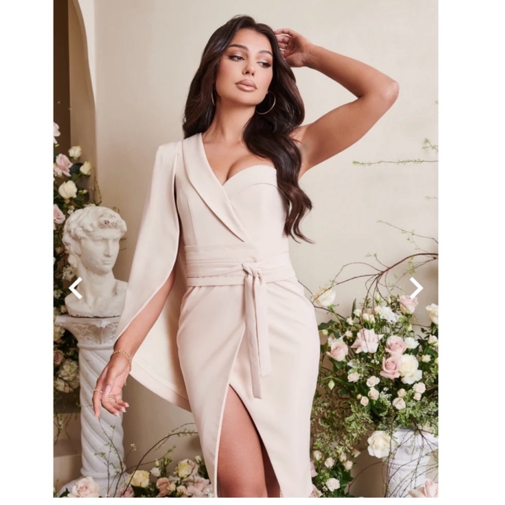 Lavish Alice Cream One-Shoulder Dress